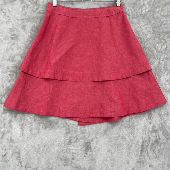 Postmark Anthropologie Vast Wrap Coral Linen Silk Blend Layered Skirt - Picture 5 of 10